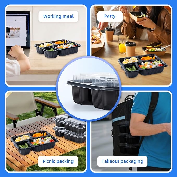 YANGRUI Meal Prep Containers 40 Pack 34 oz - Shrink-Wrapped No Pre-Wash | 4 Compartment Leak-Resistant Bento Box | BPA Free Shatterproof PP | Microwave Safe To-Go Food Storage for Leftovers & Parties - Image 7