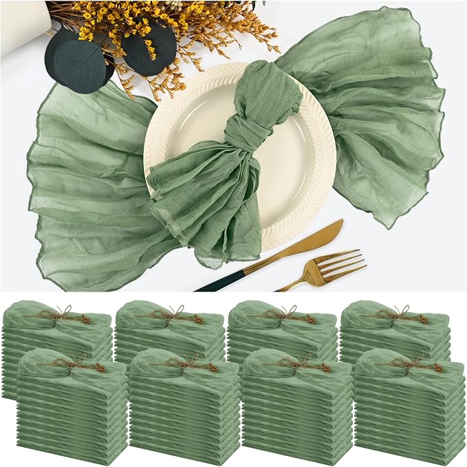 84 Pack Sage Green Cheese Cloth Napkins Gauze Napkin Cloth Bulk Set of 84 Washable Boho Dinner Table Napkins for Wedding Party Baby Shower Birthday Party Decorations，20 x 20 Inch by Teruntrue