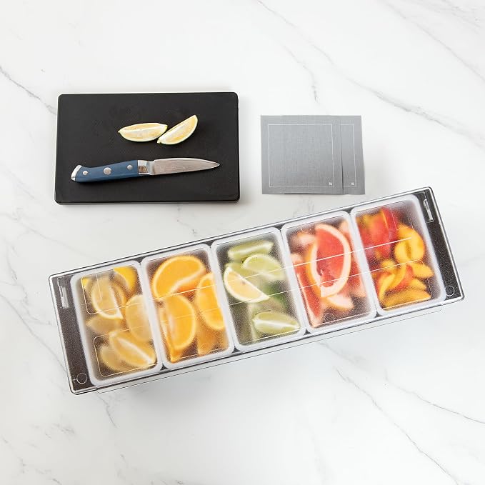 Restaurantware Bar Lux 19.6 x 6.3 x 3.7 Inch Condiment Caddy 1 Durable Bar Caddy - 5 Removable Compartments Built-In Lid Black Plastic Condiment Holder For Restaurant Store Cocktail Garnish - Image 7