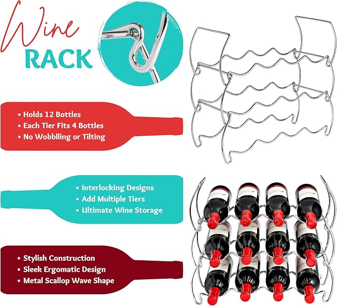 Sorbus Metal Wine Racks Countertop - 3 Tier Stackable Wine Rack - Bottle Rack Holds 12 Wine Bottles for Home, Bar, or Wine Cellar, Free-Standing Wine Rack for Inside Cabinet Wine Storage (Silver) - Image 5