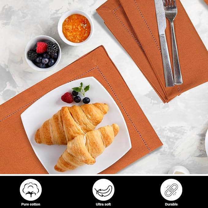 Bedding Craft Cloth Dinner Napkins Set of 12 – 18x18 Roasted Pecan with Hemstitched Mitered Corners – Reusable Machine Washable Fabric Napkins for Weddings & Dining Tables - Image 8
