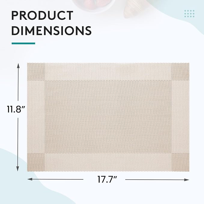 SERWALL 6-Pack Heat Resistant Placemats, Non-Slip Woven Vinyl Table Mats, Washable & Durable for Daily Meals, Indoor & Outdoor Use, Beige - Image 3