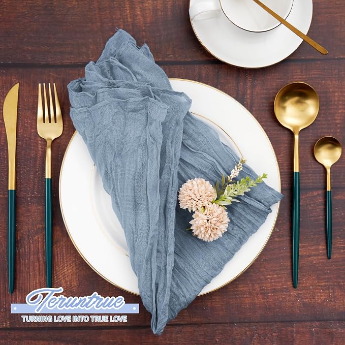 84 Packs Gauze Cheesecloth Napkins 20 x 20 Inch Dusty Blue Wrinkled Dinner Napkins, Rustic Boho Soft Cloth Napkin for Wedding Party Event Dinner Table Decoration - Image 4