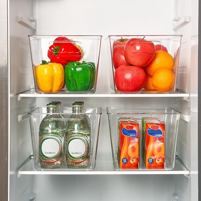 Vtopmart 6 Pack Clear Storage Bins, Pantry Storage Bins with Handle, Large | Plastic Pantry Organizer Containers for Kitchen, Refrigerator, Fridge, Cabinet, Countertops, Home Organization and Storage - Image 6