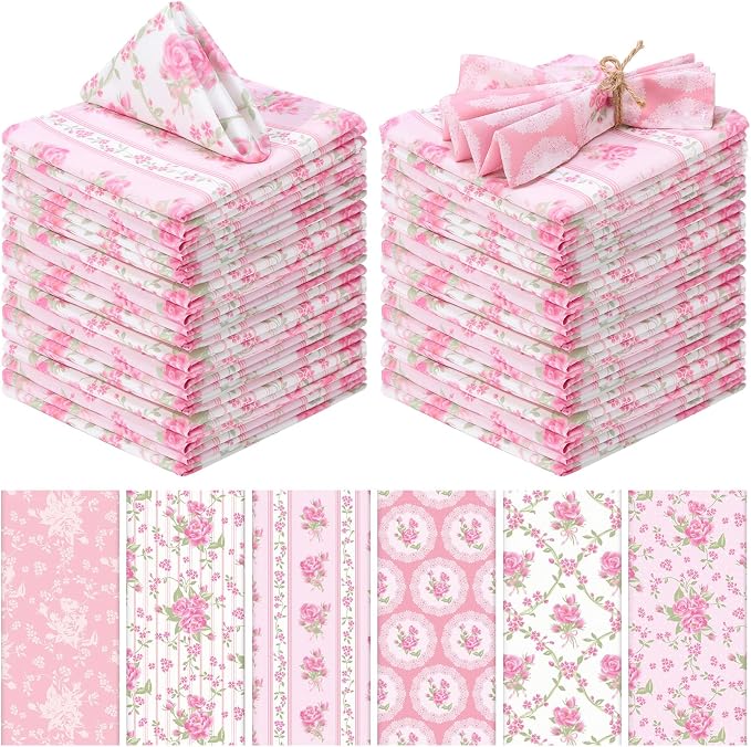 24 Pcs Floral Cloth Napkins 6 Patterns Washable Dinner Tea Party Napkins Reusable Plant Flowers Square Napkin Cotton Towel Decorative for Summer Wildflower Party(Pink Flowers) by Unknown