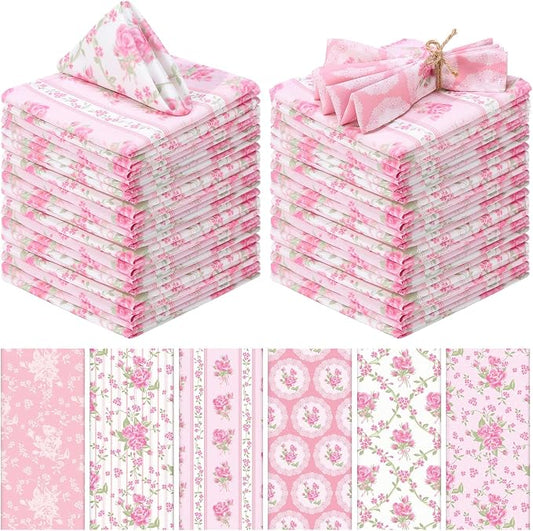 24 Pcs Floral Cloth Napkins 6 Patterns Washable Dinner Tea Party Napkins Reusable Plant Flowers Square Napkin Cotton Towel Decorative for Summer Wildflower Party(Pink Flowers) by Unknown