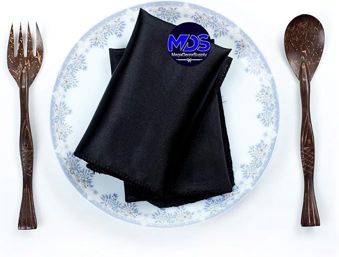 Set of 100 PCS Satin Napkin 12x12 Inch Square, Dinner Table Napkins for Wedding, Bulk Silky Sateen Cloth Napkins for Restaurant Banquet Graduation Birthday Party Decoration - Black - Image 5