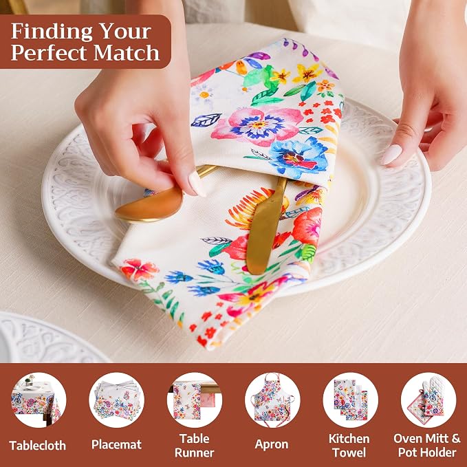 Maison d' Hermine Cloth Napkins Set of 4 Reusable 100% Cotton (20" x 20") | Everyday Square Napkins Cloth Washable Dinner Party Wedding Hotel Kitchen Spring Summer - Happy Florals - High Summer - Image 4