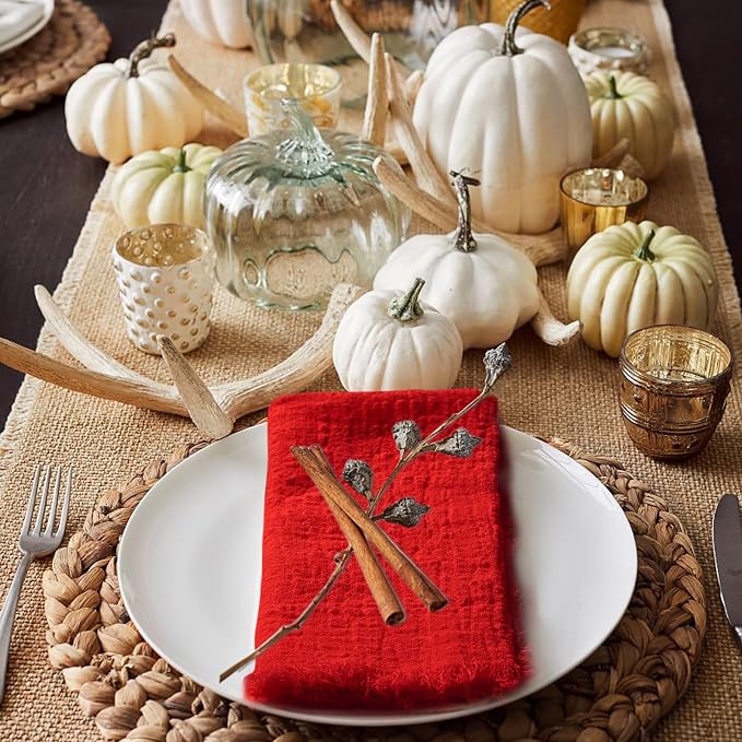 36 Pack Red Cloth Napkins Cotton Linen Napkin 16 x 16 Inch Red Napkins Cloth Handmade with Fringe Soft Washable Rustic Dinner Napkin Cloths for Wedding Party Dinner Table - Image 3