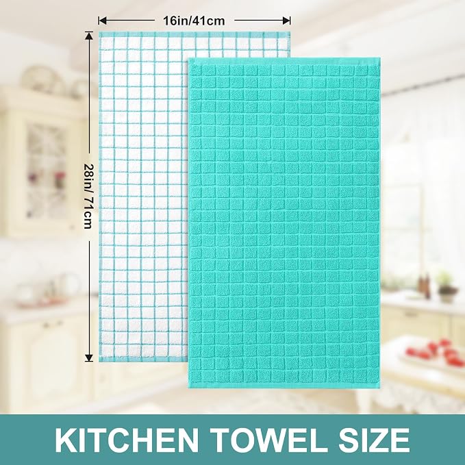 Homaxy Large Premium Cotton Kitchen Towels 16"x 28", 8 Pack, Aqua | Natural Ring Spun 390 GSM Dish Towels, Super Absorbent Terry Kitchen Hand Towels, Soft Tea Towels with Hanging Loop - Image 5