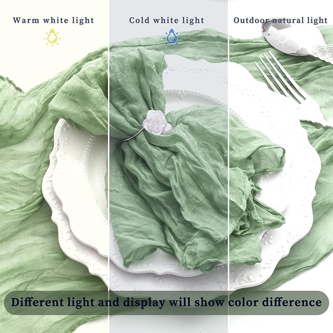 60 Pack Sage Green Cheesecloth Napkins Washable 21x21 Inches Sage Green Cloth Napkins Set of 60 Dinner Table Napkins for Wedding Bridal Baby Shower Rustic Boho Cotton Gauze Summer Party Table Decor - Image 8