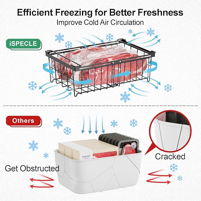 Deep Freezer Organizer Bins - Stackable Freezer Organizer Bins | 4 Pack For 10 to 20 Cu. Ft Chest Freezers, Wire Baskets for Frozen Food, Easy Food Access and Restocking, Black - Image 8