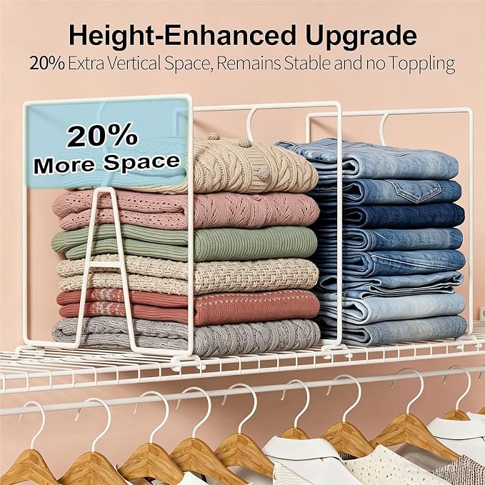 Wire Shelf Dividers for Closet: 12" Tall x 12" Deep (Taller) 6 Pack | Wire Shelves Organizer for Closet - Adjustable Purse Organizer for Clothes, Sweater, Towels Jeans - Metal Pantry Separators - Image 4