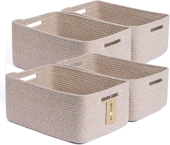 MiniArk Large Storage Baskets for Organizing, 17 x 13 x 7.5” Closet Shelf Baskets for Clothes Blanket Towels, Baby Nursery, Toy Bins Box, Woven Rope Baskets, 4 Packs Mixed Brown by MiniArkStorageBasketsHome