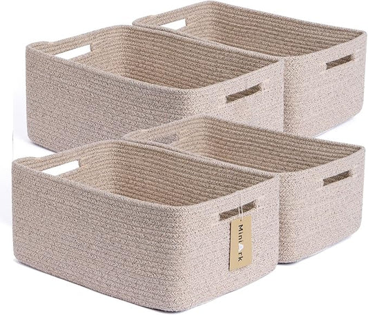 MiniArk Large Storage Baskets for Organizing, 17 x 13 x 7.5” Closet Shelf Baskets for Clothes Blanket Towels, Baby Nursery, Toy Bins Box, Woven Rope Baskets, 4 Packs Mixed Brown by MiniArkStorageBasketsHome