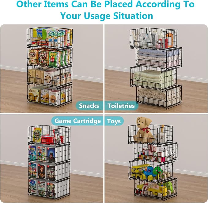 Hongtamoya 4-Tier Sliding Closet Organizers and Storage Shelves, Stackable Closet Shelf Organizer Basket Bins, Drawer Shelf Storage Container for Wardrobe Cupboard Kitchen Bathroom Office, Black - Image 8