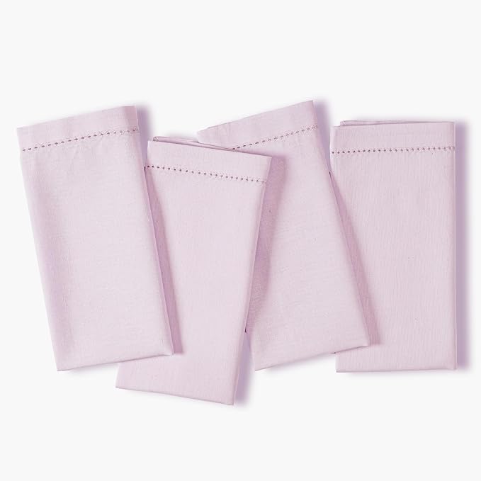 Ramanta Home Lavender Cloth Dinner Napkin Set of 4-18x18 Inch | Cotton Linen Flax Hemstitched Napkins Washable for Everyday Use by RamantaHome