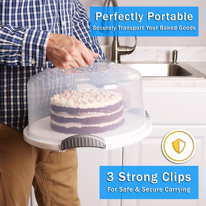 JOEY'Z EXTRA LARGE Cake Carrier - Holds up to 12 Inch 3-Layer Cake - White | Storage Container With Server Plate With Lid/Holder With Lid/Cover Clear Dome - Transports Pies or Other Desserts - Image 3