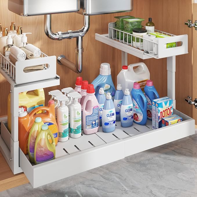 1 Pack-16"-26"W Expandable Under Sink Organizer With Upgrade Ball-Bearing Slide,2-Tier Pull Out Under Cabinet Organizer Height Adjustable,Not Suitable For Cabinets With Partitions In The Middle by UnderSinkOrganizer