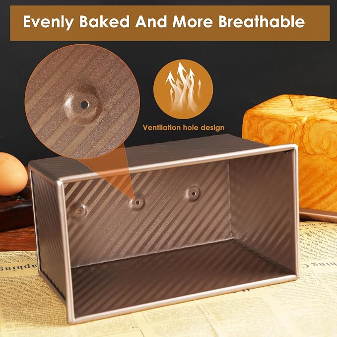 2pack Pullman Bread Pans with Lid, 1LB Capacity, Aluminized Steel Bread Loaf Pan, Non-Stick, Easy Release Sandwich Bread Loaf Pan for Baking Homemade Bread - Image 6