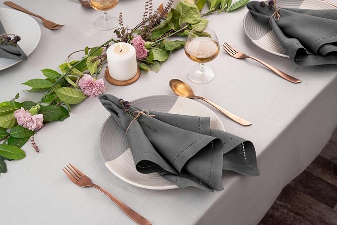 Signature Linen™ by D'Moksha Charcoal Gray Dinner Napkins Set of 8, 20 x 20 Inch Cloth Napkins, 100% Pure Linen, Hemstitch, Machine Washable Table Napkins- Summer, Weddings, Outdoor hostings - Image 3