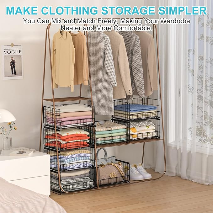 Hongtamoya 4-Tier Sliding Closet Organizers and Storage Shelves, Stackable Closet Shelf Organizer Basket Bins, Drawer Shelf Storage Container for Wardrobe Cupboard Kitchen Bathroom Office, Black - Image 7