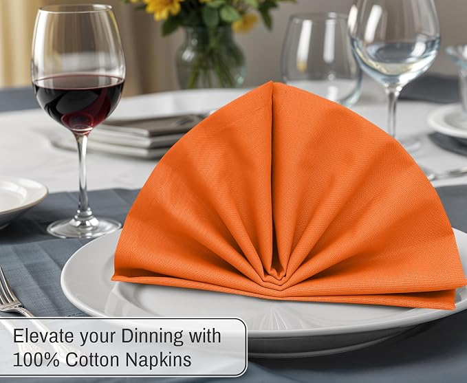 Ruvanti Cloth Napkins Set of 12, 18x18 Inches, 100% Cotton, Washable, Soft & Absorbent, Perfect for Wedding, Christmas, ‎Thanksgiving Dinners - Orange Peel - Image 4