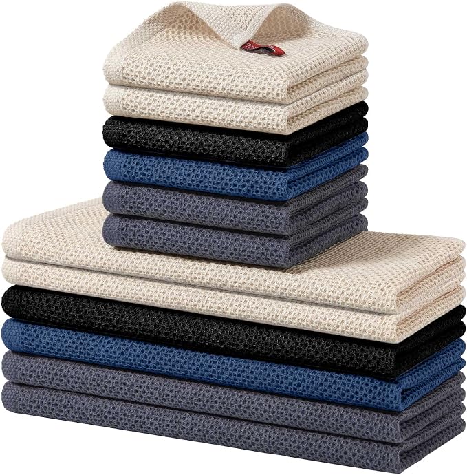 Homaxy 12 Pack 100% Cotton Kitchen Towels and Dishcloths Set, Multicolor | 12 x 12 Inches and 13 x 28 Inches Kitchen Towels Set, Ultra Soft Absorbent Dish Cloths for Washing Dishes by Homaxy