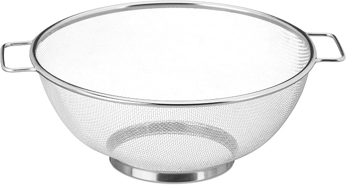 10x stainless steel colander, fine mesh strainer with handles, for pasta, dishwasher safe, with base, Ø 26 cm, silver by Relaxdays