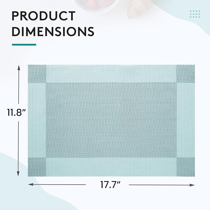 SERWALL 6-Pack Heat Resistant Placemats, Non-Slip Woven Vinyl Table Mats, Washable & Durable for Daily Meals, Indoor & Outdoor Use, Light Blue - Image 3