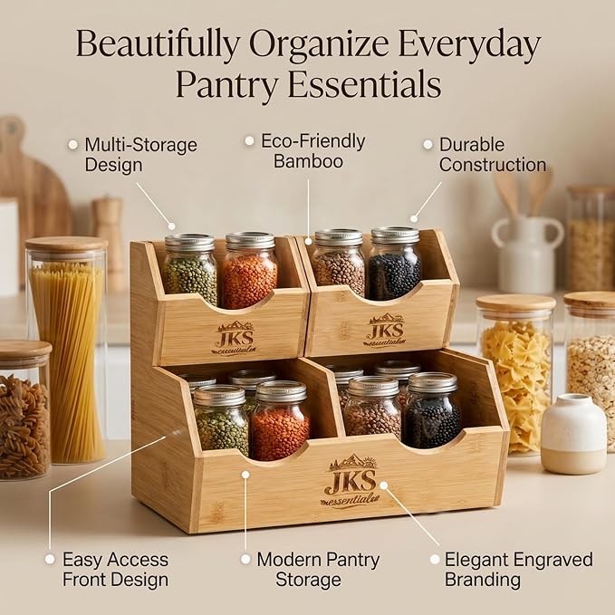 Bamboo Pantry Storage Bins|Stackable Potato and Onion Storage Bin|3Tier Bamboo Pantry Organizer with Slide Out Access|Fruit & Vegetable Storage Basket for Kitchen Countertop|Pantry & Cabinet Organizer - Image 8