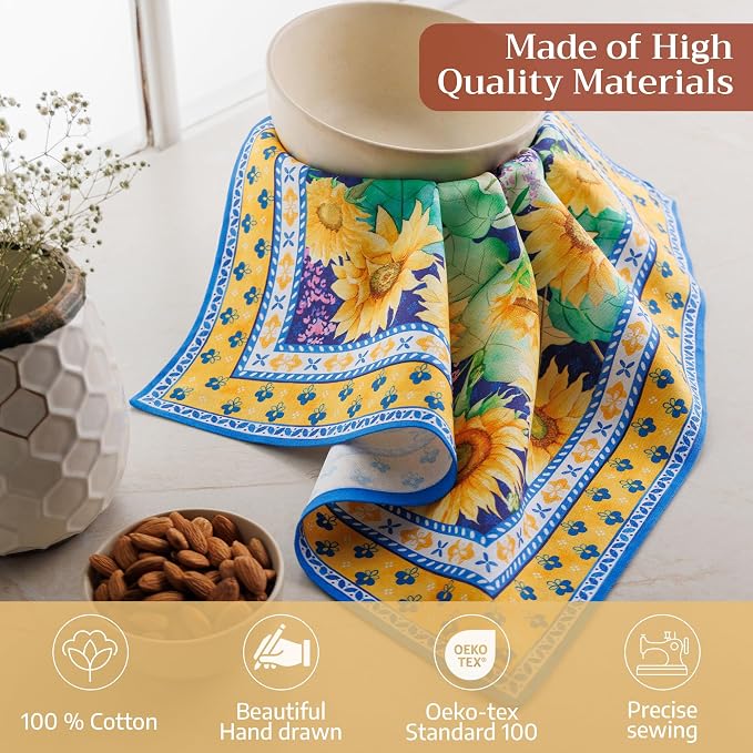 Maison d' Hermine Cloth Napkins Set of 4 Reusable 100% Cotton (18" x 18") | Everyday Square Napkins Cloth Washable Dinner Party Wedding Restaurant Hotel Kitchen Spring Summer - Sunflower Days - Image 3