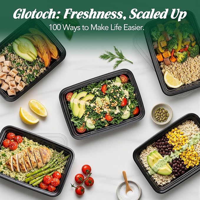 Glotoch Express Meal Prep Containers with Lids 32oz 100 Pack (200 Piece) | Reusable Sturdy Food Containers Leakproof Airtight Microwave Freezer Safe Plastic Bento Lunch Boxes for To Go Takeout - Image 3