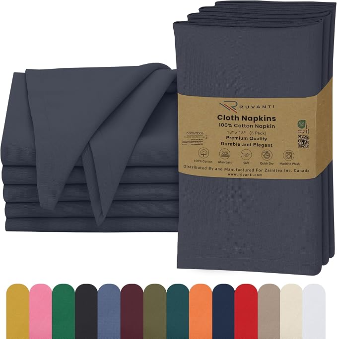 Ruvanti Cloth Napkins Set of 6, 18x18 Inches, 100% Cotton, Washable, Soft & Absorbent, Perfect for Wedding, Christmas, ‎Thanksgiving Dinners - Ombre Blue by Ruvanti