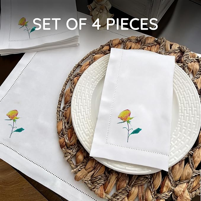 Cloth Tea Napkins Set of 4, Floral Print Cloth Napkins, Elegant Reusable Cotton Table Napkins for Dinner, Weddings, Parties, Coffee and Cocktail Settings, 20x20 Inches (Rose) - Image 2