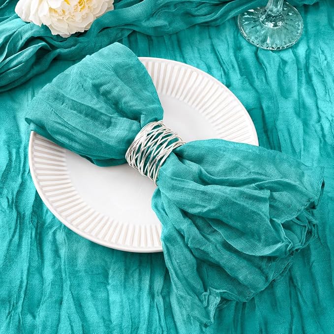DeZerlor Teal Green Washable Cheesecloth Napkins Set of 20 for Party | Reusable Summer Cloth Napkins Bulk, for Wedding Bridal Baby Shower Dinner Cocktail Birthday Home, 21x21 Inches - Image 3