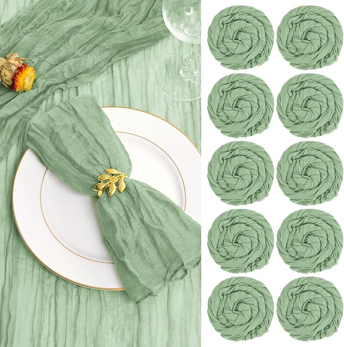 fani 100 Pack Gauze Cheesecloth Napkins, 20 x 20 in, Sage Green | Wrinkled Table Napkins, Soft Cotton, Rustic Decorative, Weddings, Party, Dinner Table, Everyday Use by fani