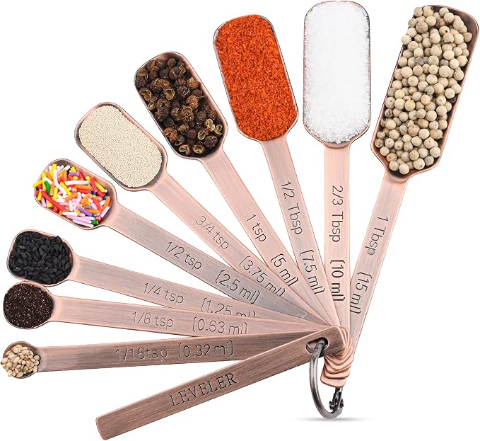 Measuring Cups and Spoons Set, Copper Measuring Cups and Spoons Set for Dry & Liquid, Metric&US 7 Stainless Steel MeasureR Cup&9 Spoon Leveler & Measure Enquivalents for Kitchen & Baking - Image 4