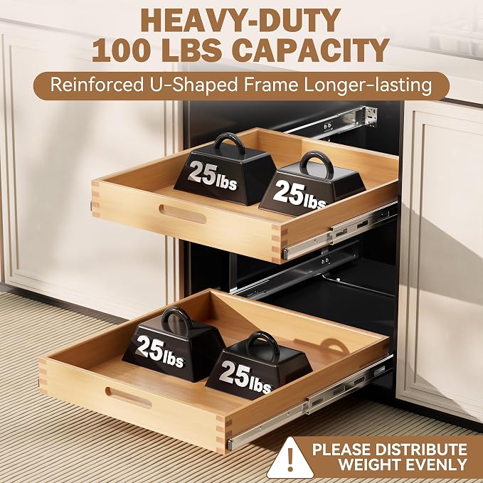 2 Tier Pull Out Drawers for Cabinets 21"W x 21"D, Farmeless&Farme | Full Slide Out Wood Drawer Shelf, Heavy Duty Caddy Pull Out Cabinet Organizer, Base Cabinet Organization for Kitchen, Pantry - Image 5