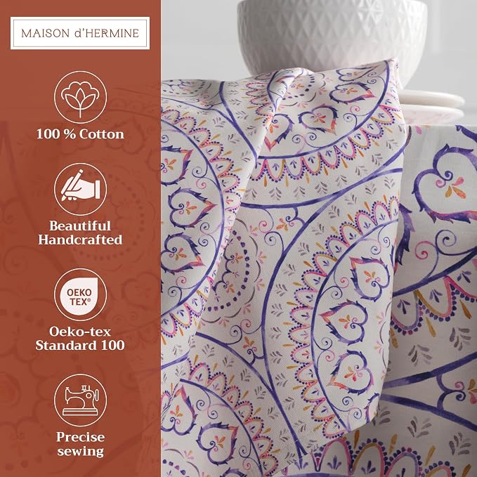 Maison d' Hermine Cloth Napkins Set of 4 Reusable 100% Cotton (20" x 20") | Everyday Square Napkins Cloth Washable Dinner Party Wedding Restaurant Hotel Kitchen Spring Summer - Mandala - Image 2