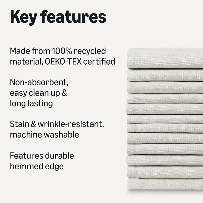 Amazon Basics Reusable Stain and Wrinkle Resistant Cloth Napkins, 17 x 17 inches, White, 12-Pack - Image 2
