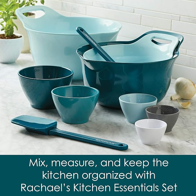 Rachael Ray Tools and Gadgets Mix and Measure Cooking / Baking Prep Set with Mixing Bowls, Measuring Cups, and Tools - 10 Piece, Light Blue and Teal - Image 3