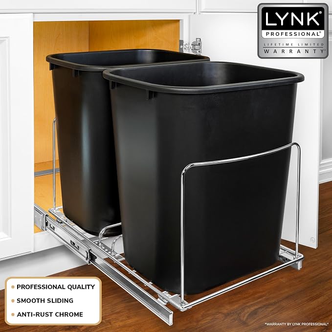 LYNK PROFESSIONAL® Double Pull Out Trash Can Under Cabinet - Under Sink Trash Can Slider - Trash Can Slide Out Drawer - Sliding Pull Out for Kitchen Garbage Bin (Trash Cans Not Included) - Image 2