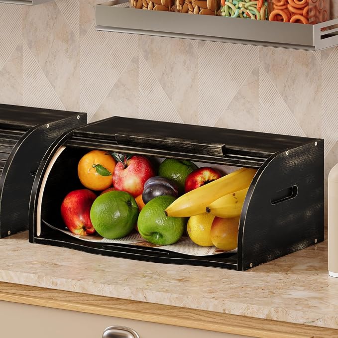 Trironsun Bamboo Roll Top Bread Box for Kitchen Countertop Large Capacity Bread Storage Bin Wooden Bread Storage Organizer Natural Breadbox for Food Storage (Antique Black) - Image 6