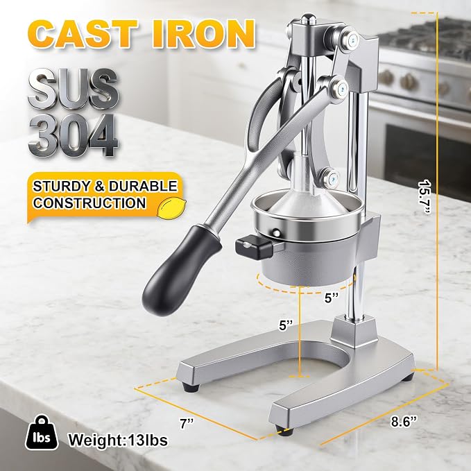 Cast Iron Juicer,Commercial Hand Press Squeezer,Heavy Duty Countertop Citrus for Fresh Orange Lemon Juice with Stainless Steel Cup - Image 5