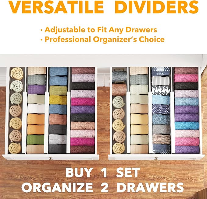 SpaceAid Bamboo Dresser Drawer Dividers 6 Pack, (Need 4.65" Deep Drawer) Adjustable 12.5“-17” Organizers, Expandable Organization for Clothing, Clothes, Dressers, White - Image 5
