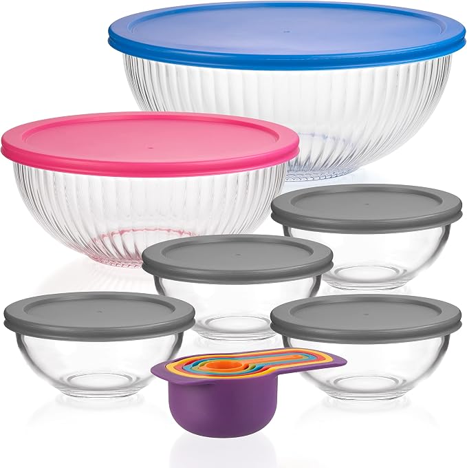 Set of 6 Stackable Space-Saving Nesting Glass Bowls with BPA Free Lids for Foodprep, Storage, Baking, Mixing & Cooking, Microwave Safe - Durable Inert Borosilicate Glass - Image 8