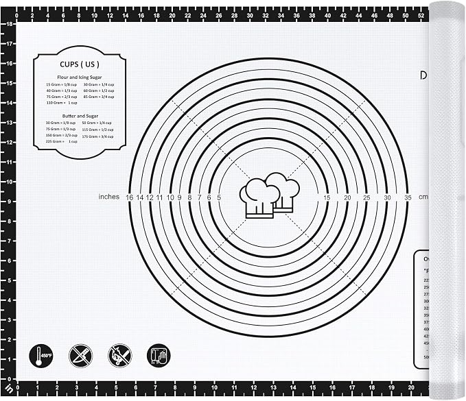 DANIA & DEAN 28"x20" Large Durable Silicone Baking Mat for Pastry and Bread | Non-Slip & Non-Stick Mat with Measurements, for Pizza, Pie Crust, Dough Rolling, Pasta & Sourdough, Reusable Counter Sheet by DANIADEAN