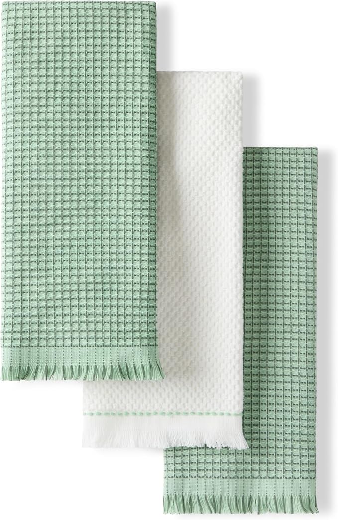 KitchenAid Gourmet Series Gridlines Kitchen Towels 3-Pack Set, 100% Cotton Absorbent, Pistachio Green, 18"x28" by KitchenAid