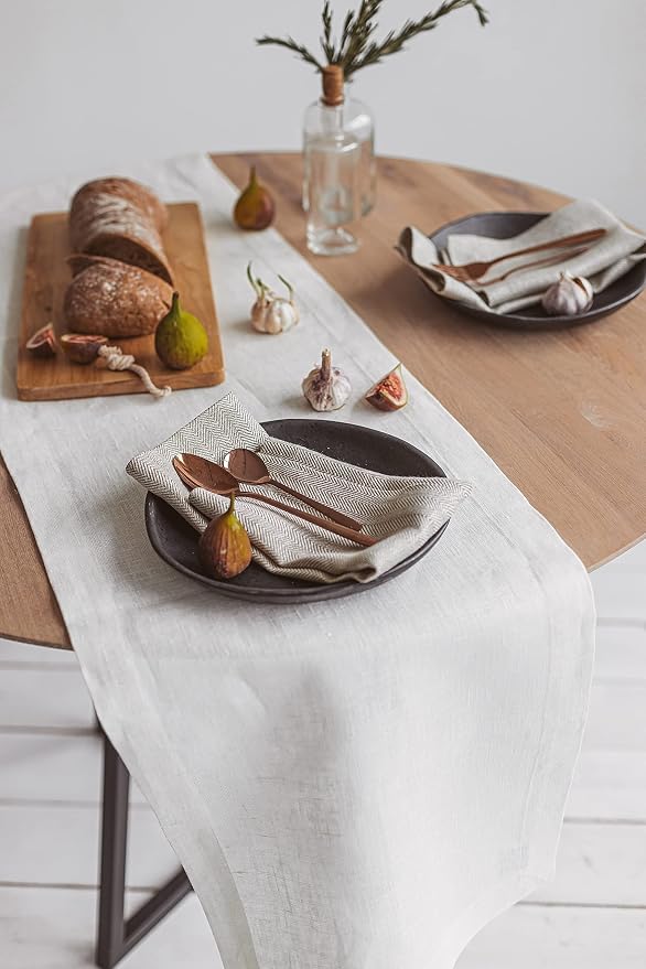 Pure 100% Flax Linen Napkins - Cloth Napkins set of 8 - White-Natural Herringbone 20x20-inch Napkins Cloth Washable - Reusable Fabric Dinner Table Napkins - Image 7